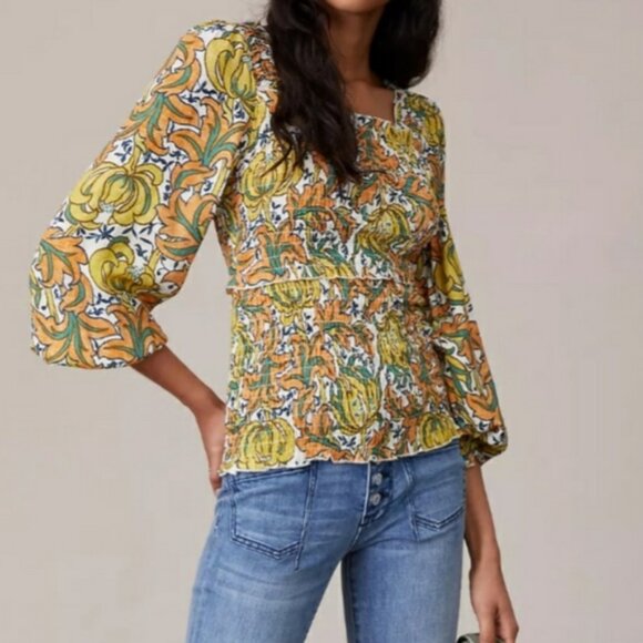 By Anthropologie Tops - NWT by Anthropologie $98 The Rayna Floral Smocked Top Long Sleeve Square Neck